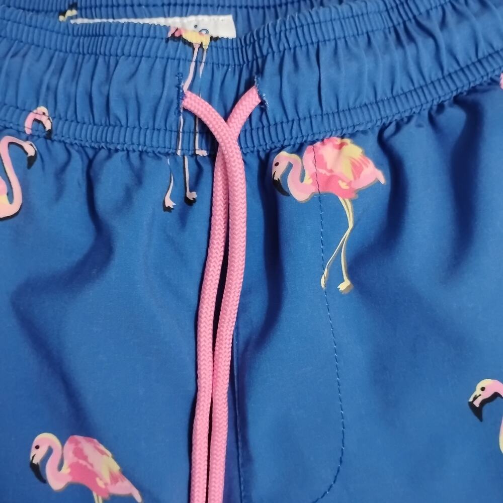 Maamgic Mens XS Swim Trunks Blue Flamingo Elastic Waist Drawstring Zip Pockets - Picture 4 of 7